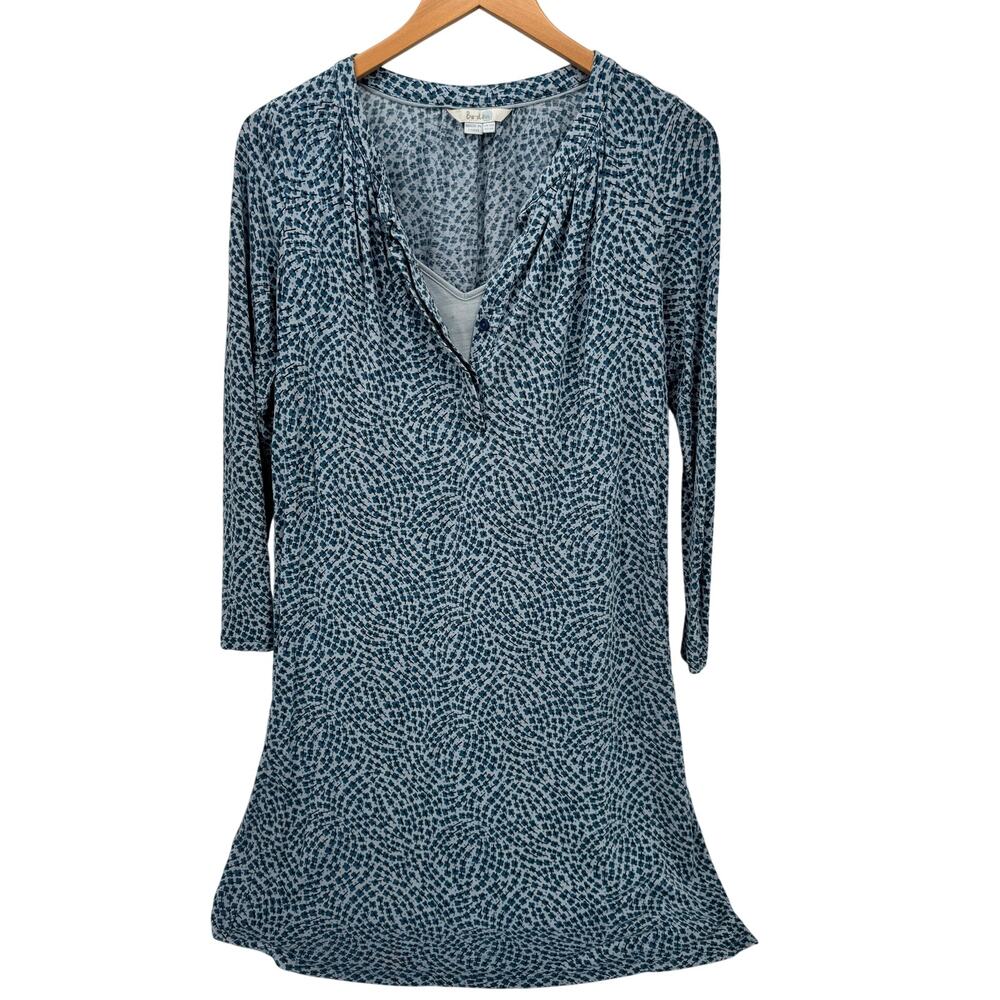 Boden Blue Speckle Print V-Neck Long Sleeve Dress